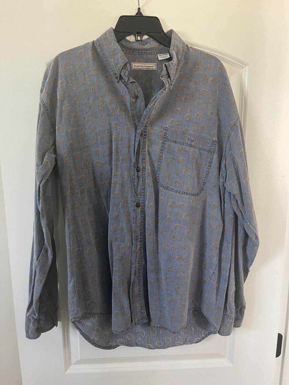 Bugle Boy Company Long Sleeve Button Down Shirt Size L Blue Pattern
